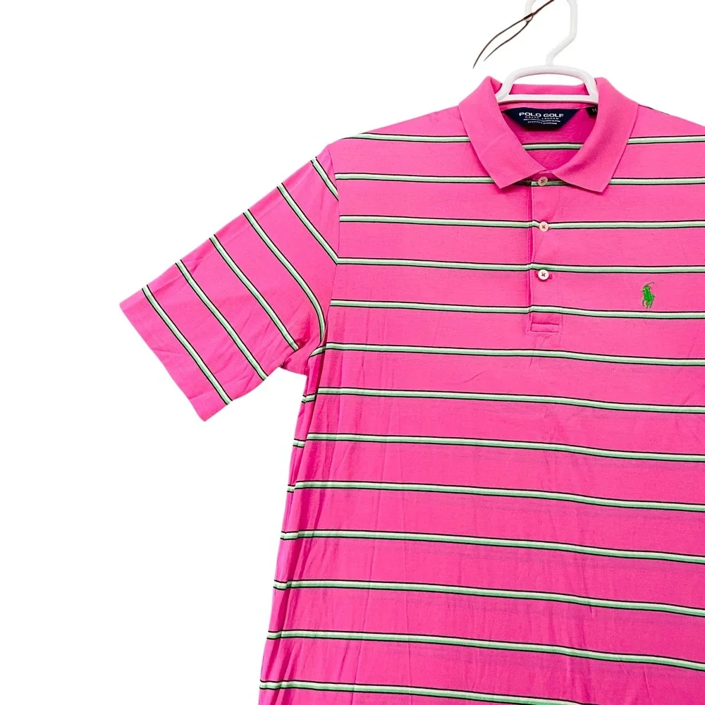 Polo Golf Ralph Lauren Mens Pink Striped Pima Cotton Polo Shirt M - Picture 8 of 10